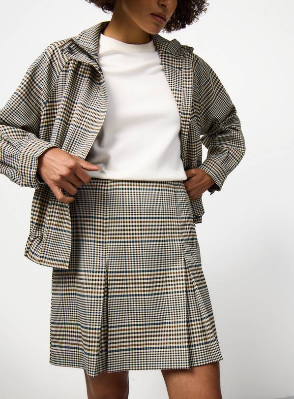 Cream Check Print Mini Skirt 8